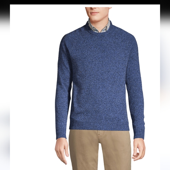 Lands' End Sweaters Lands End Mens Long Sleeve Crew Neck Navy Blue Shetland Lambswool